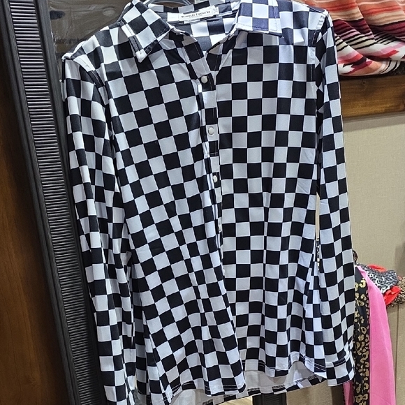 Ranch Dressn Checkered Black and White Rodeo Shirt XS - Picture 1 of 4